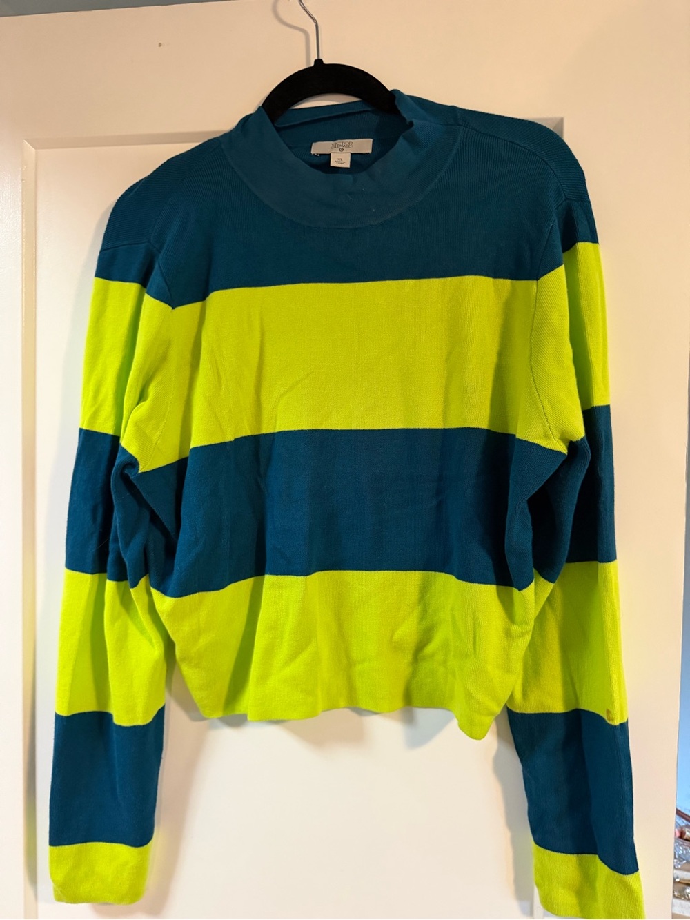 Victor Glemaud Men's Striped Crewneck Sweater — Teal and Neon Lime